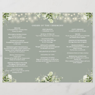 Greenery Lights Sage Green Trifold Wedding Program Flyer