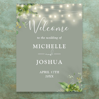 Greenery Lights Sage Green Wedding Welcome Sign