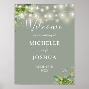 Greenery Lights Sage Green Wedding Welcome Sign