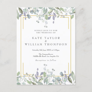 Greenery Lilac Floral Gold Geometric Wedding Invitation Postcard