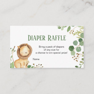 Greenery Lion Baby Diaper Raffle Card, Enclosure Card