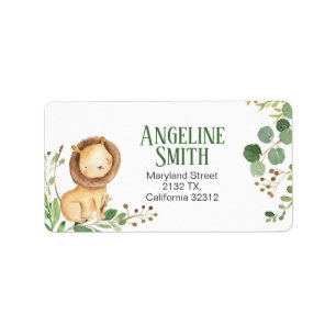 Greenery Lion Baby Shower Address Label