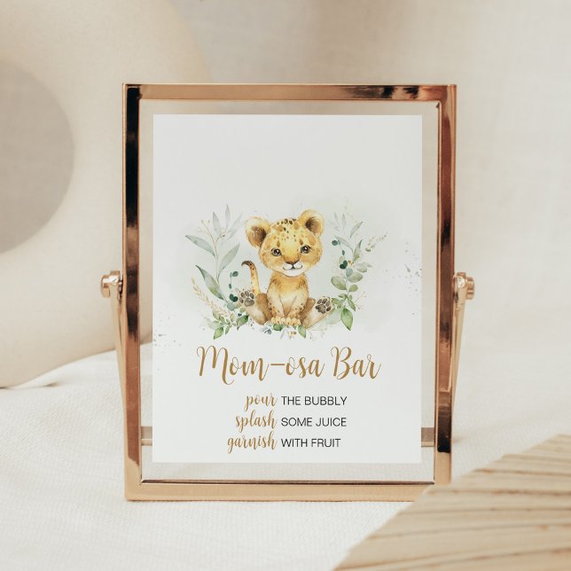 Greenery Lion Baby Shower Mum Osa Bar Poster (Gender Neutral Lion Jungle Baby Shower Mom Osa Bar Sign)