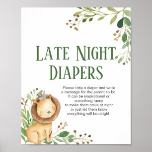 Greenery Lion Baby Shower Night Diapers Sign