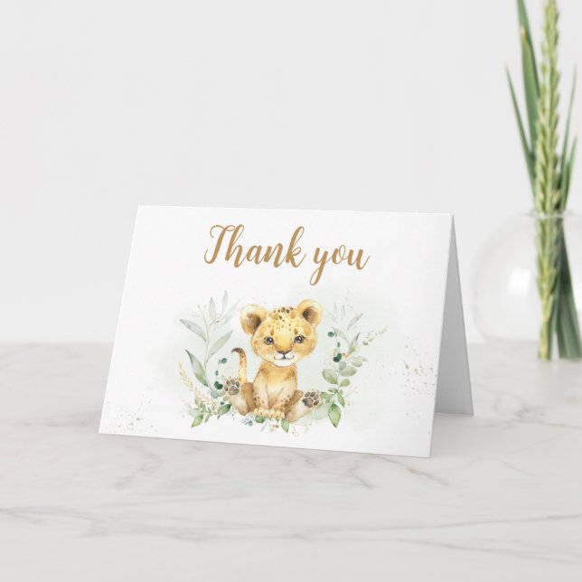Greenery Lion Baby Shower  Thank You Card (Front)