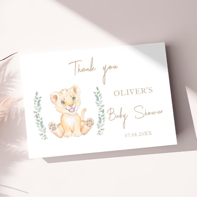 Greenery Lion Safari Boy Baby Shower Thank you Card (Creator Uploaded)
