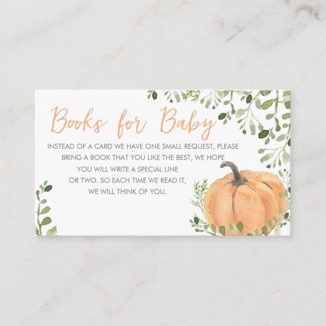 Greenery Little Pumpkin Baby Shower Books for Baby Enclosure Card (Front)