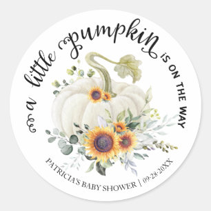 Greenery Little Pumpkin Fall Baby Shower Classic Round Sticker