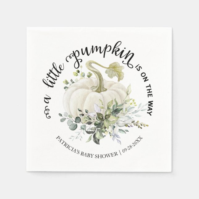Greenery Little Pumpkin Fall Baby Shower Napkin (Front)