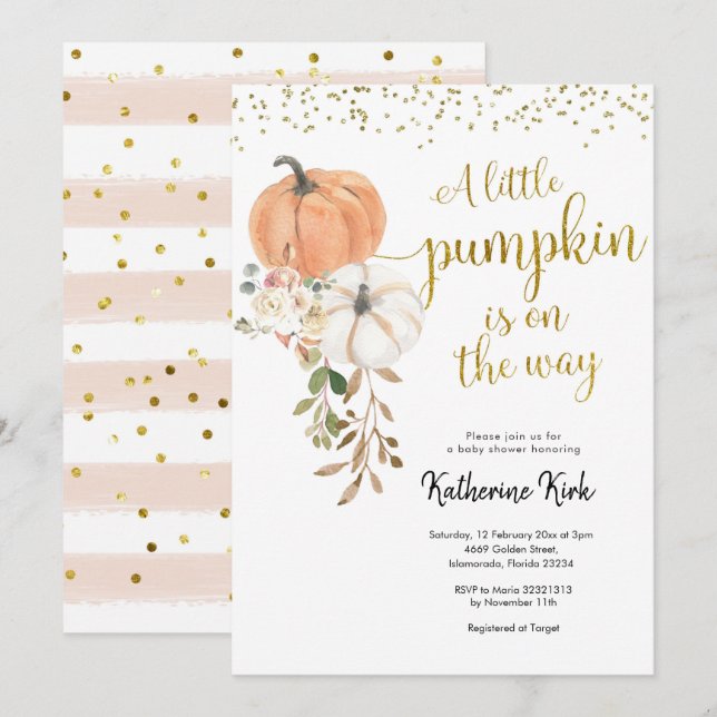 Greenery Little Pumpkin is on the way Invitation (Front/Back)