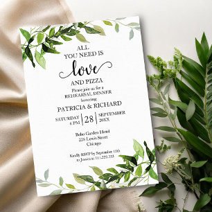 Greenery Love And Pizza Rehearsal Dinner Invitation