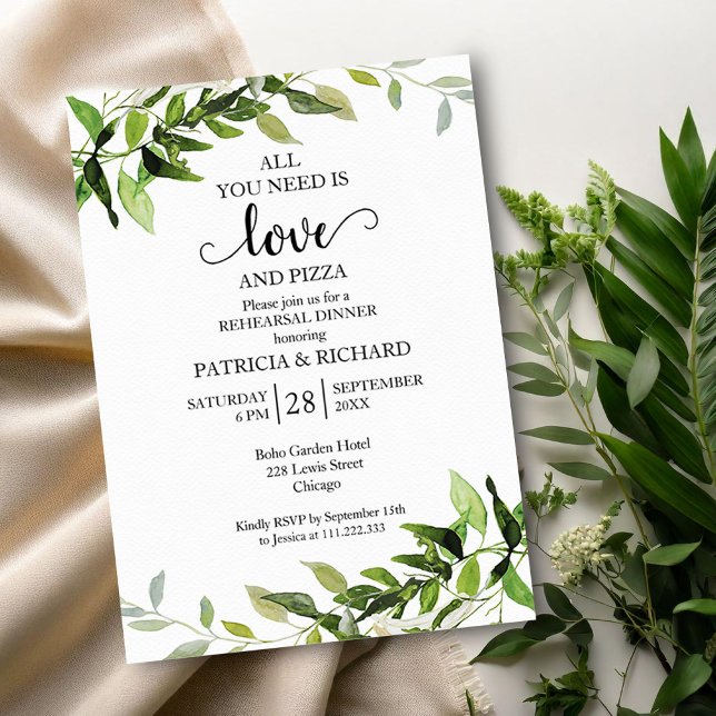 Greenery Love And Pizza Rehearsal Dinner Invitation (Creator Uploaded)