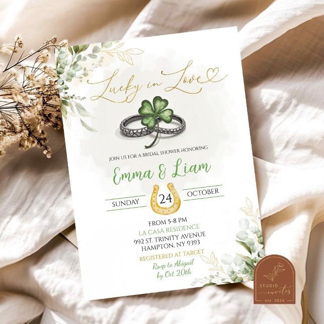 Greenery Lucky In Love Shamrock Bridal Shower Invitation (Creator Uploaded)