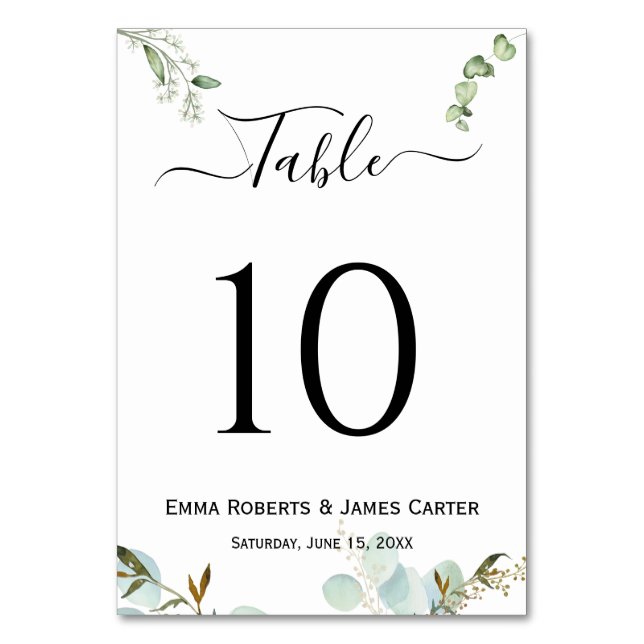 Greenery Luxury Script Wedding Table Number (Front)
