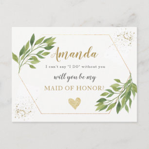 Greenery Maid of Honour or BRIDESMAID proposal Invitation Postcard
