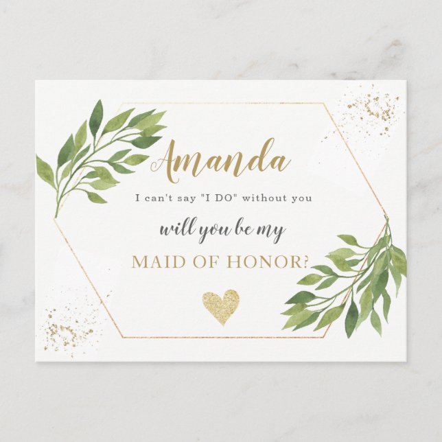 Greenery Maid of Honour or BRIDESMAID proposal Invitation Postcard (Front)
