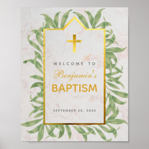 Greenery Marble Faux Gold Baptism Welcome Sign