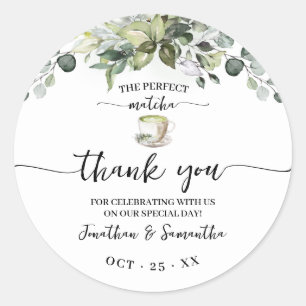 Greenery Matcha Thank You Bridal Shower Favor Classic Round Sticker