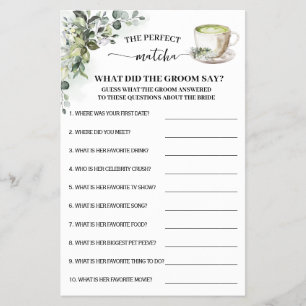 Greenery Matcha What Groom Say Shower Game Card