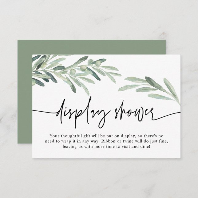 Greenery Mediterranean Olive Branch Display Shower Enclosure Card (Front/Back)