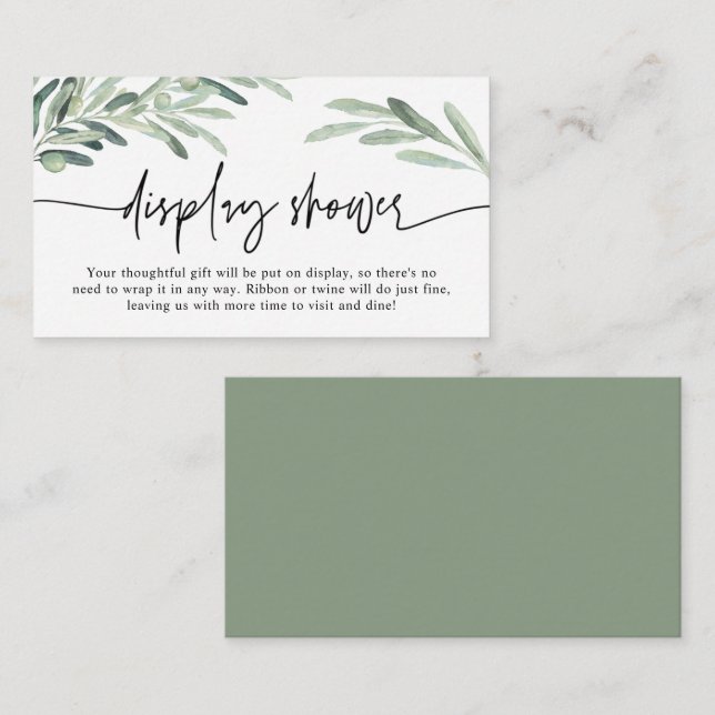 Greenery Mediterranean Olive Branch Display Shower Enclosure Card (Front/Back)