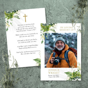 Greenery Memorial Funeral Prayer Photo Card