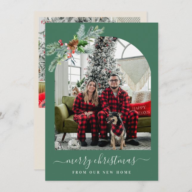 Greenery merry christmas photo moving announcement (Front/Back)