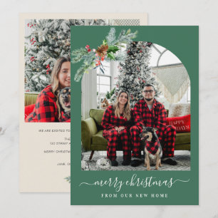 Greenery merry christmas photo moving announcement