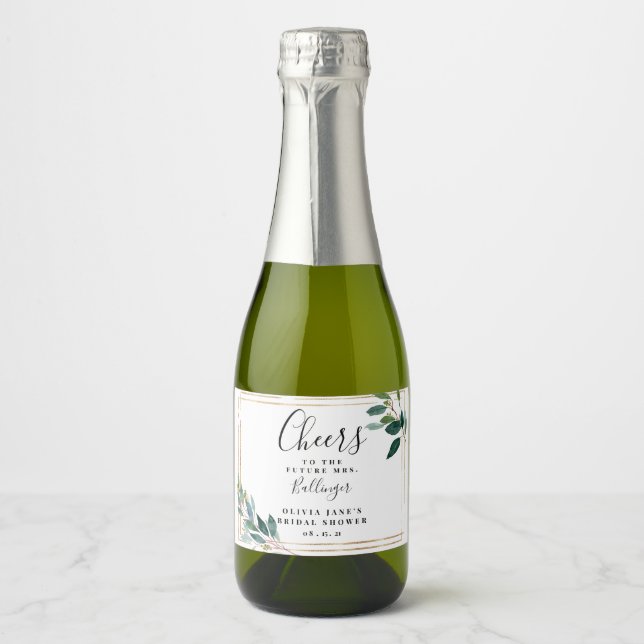 Greenery Mini Sparkling Wine Label, Bridal Shower Sparkling Wine Label (Front)