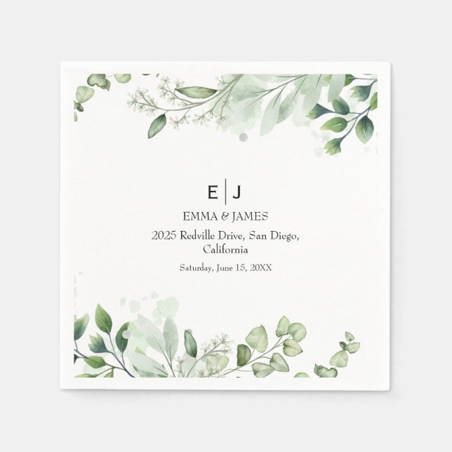 Greenery Minimal Chic Wedding Napkins (Front)