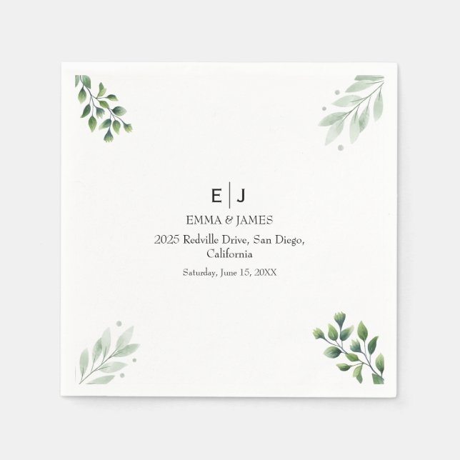 Greenery Minimal Chic Wedding Napkins (Front)