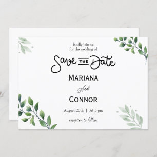 Greenery Minimal Save The Date Invitation