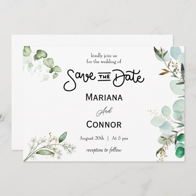 Greenery Minimal Save The Date Invitation (Front/Back)