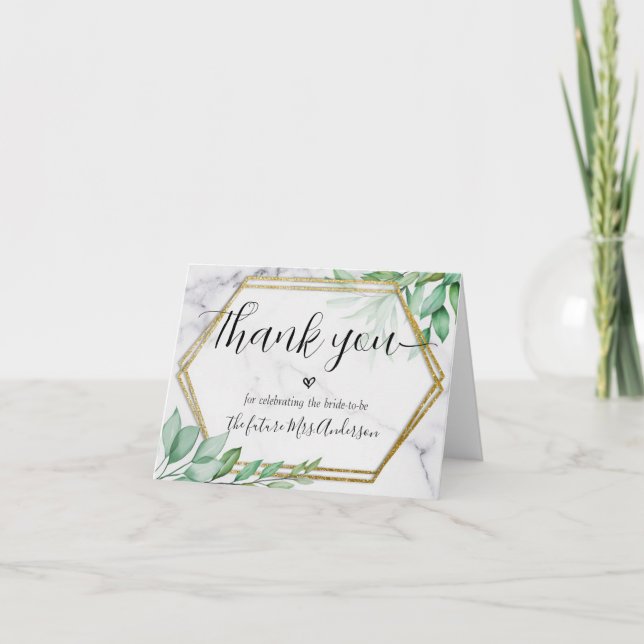 Greenery Minimal Script Bridal Shower Thank You Card (Front)