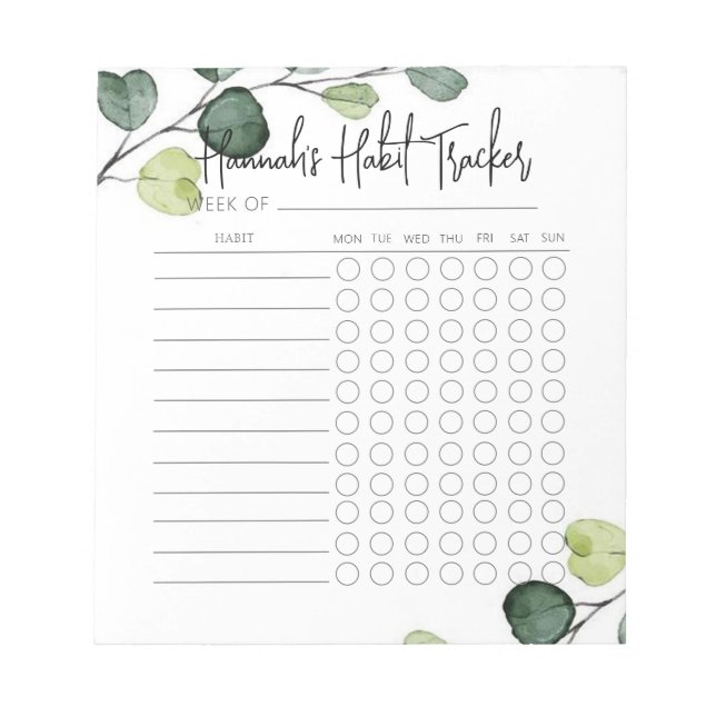 Greenery Minimal Script Habit Tracker Notepad (Front)
