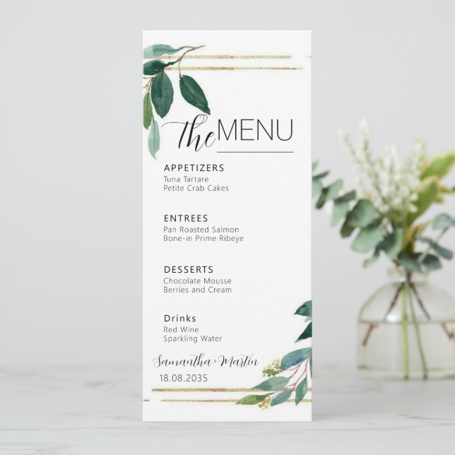 Greenery Minimal Script Wedding Menu (Standing Front)