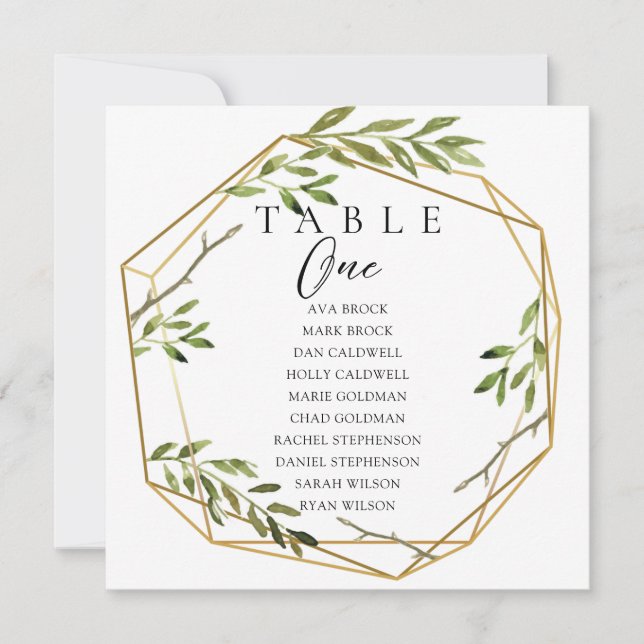 Greenery Minimal Table Number Seating Chart (Front)