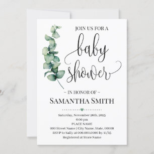 Greenery minimalist baby shower eucalyptus invitation