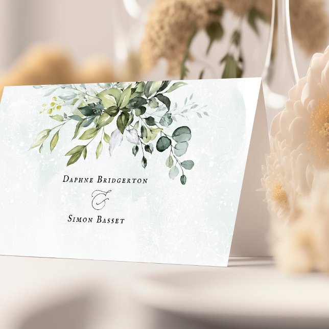 Greenery Minimalist Boho Wedding Folded Place Card (Creator Uploaded)