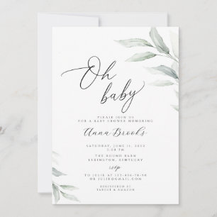 Greenery minimalist Oh Baby baby shower  Invitation