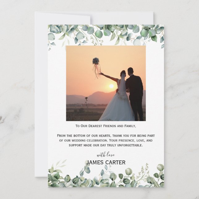 Greenery Minimalist Script Wedding Thank You Card (Back)
