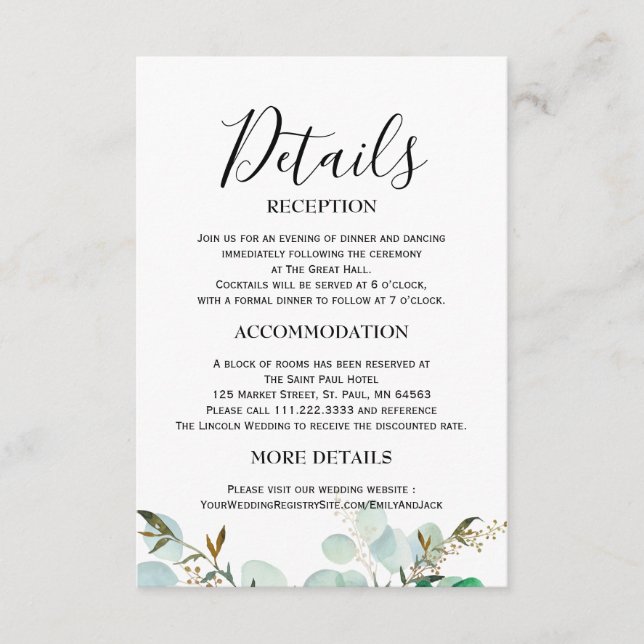 Greenery Minimalist Wedding Enclosure Cards (Front)