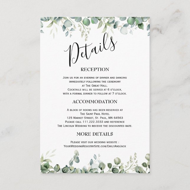 Greenery Minimalist Wedding Enclosure Cards (Front)