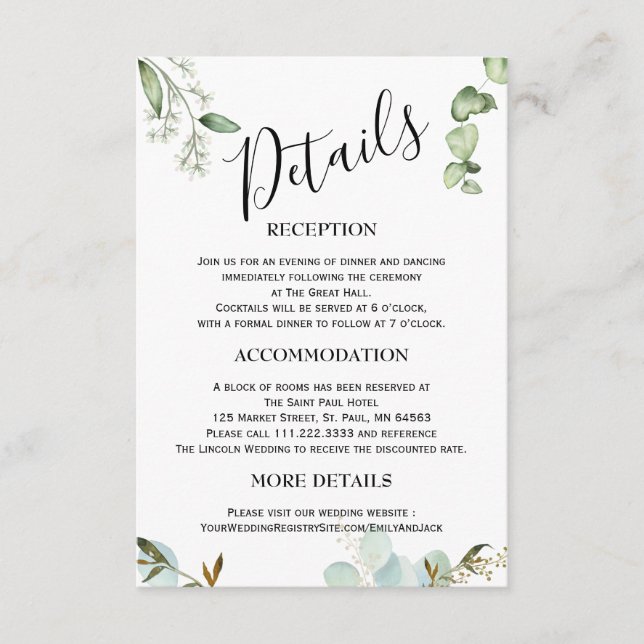 Greenery Minimalist Wedding Enclosure Cards (Front)