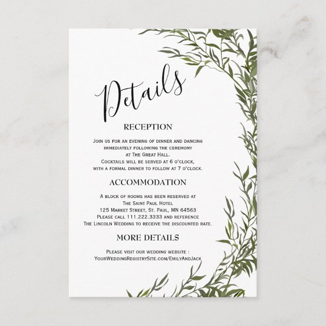 Greenery Minimalist Wedding Enclosure Cards (Front)