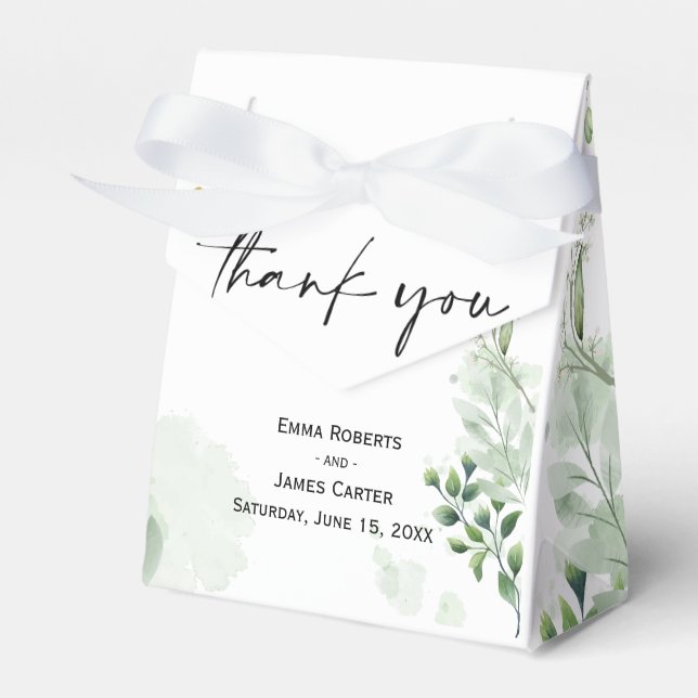 Greenery Minimalist Wedding Favour Boxes (Front Side)