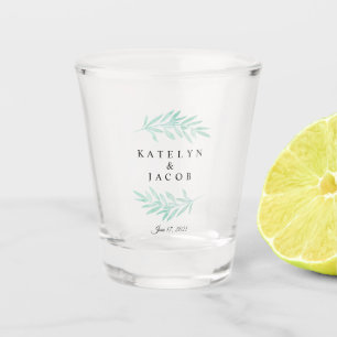 Greenery Mint Watercolor Wedding Custom Shot Glass