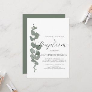 Greenery Modern Baptism Invitation