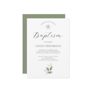  Greenery Modern Baptism Invitation