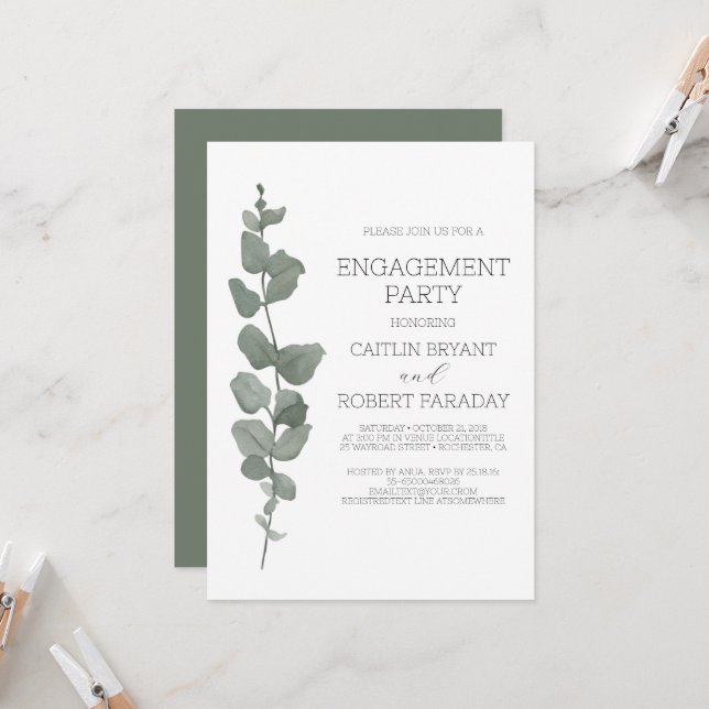  Greenery Modern Engagement Party Invitation (Front/Back In Situ)